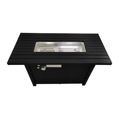 Mesa para fogata de exterior con tapa, construcción duradera, color negro