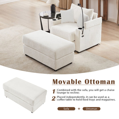 Modern Style Single Sofa Sofa Couch With Storage Space, A Movable Ottoman, 2 USB Ports, 2 Cup Holders, A Phone Holder For Living Room