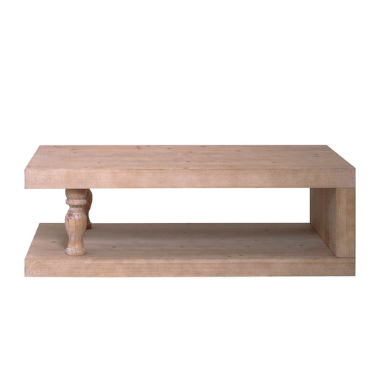 Rustic Solid Wood Coffee Table With Open Shelf, Modern Farmhouse Design - Light Natural / Natural