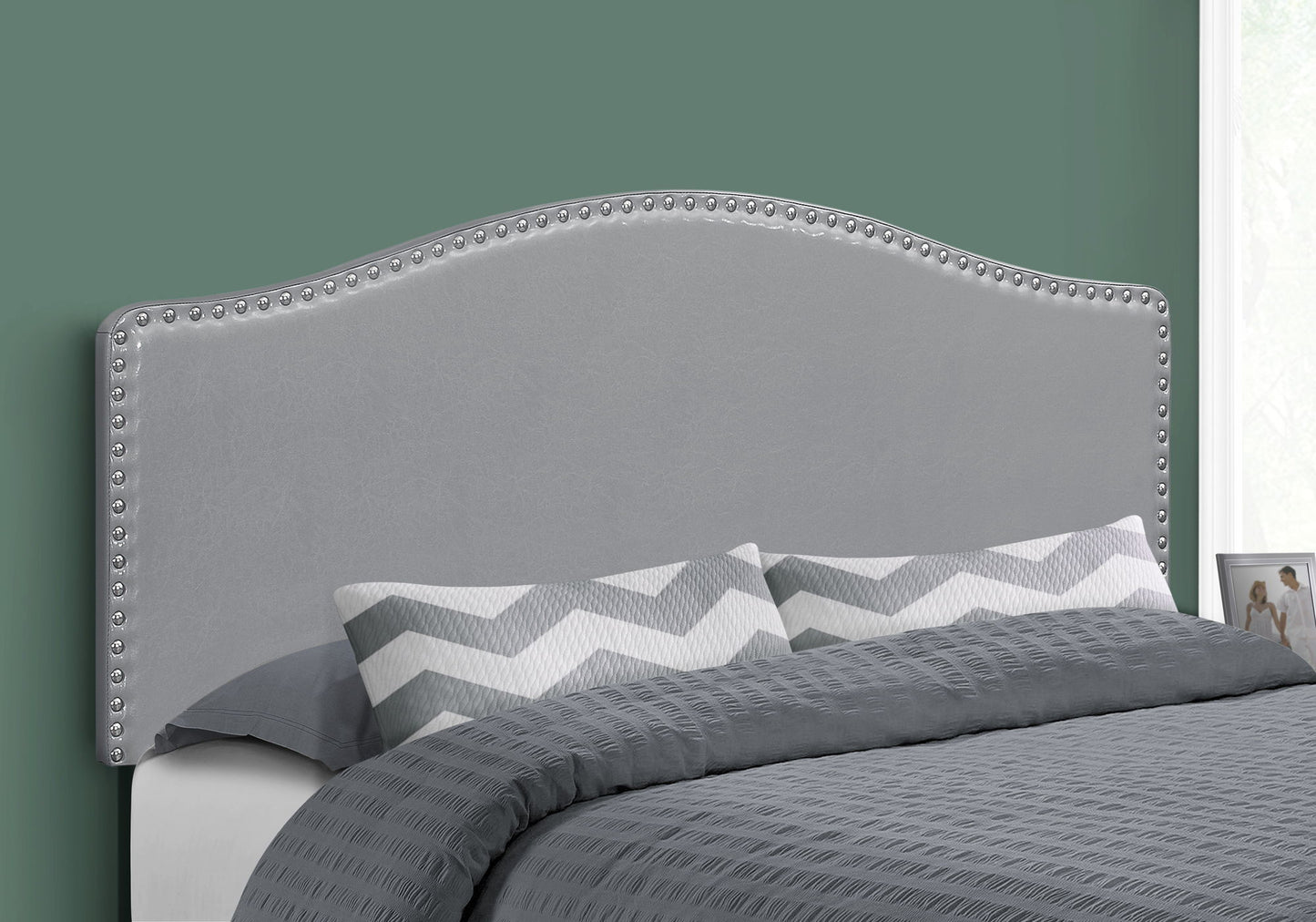 Cabecera de cama tamaño queen, tapizada, estilo transicional, gris