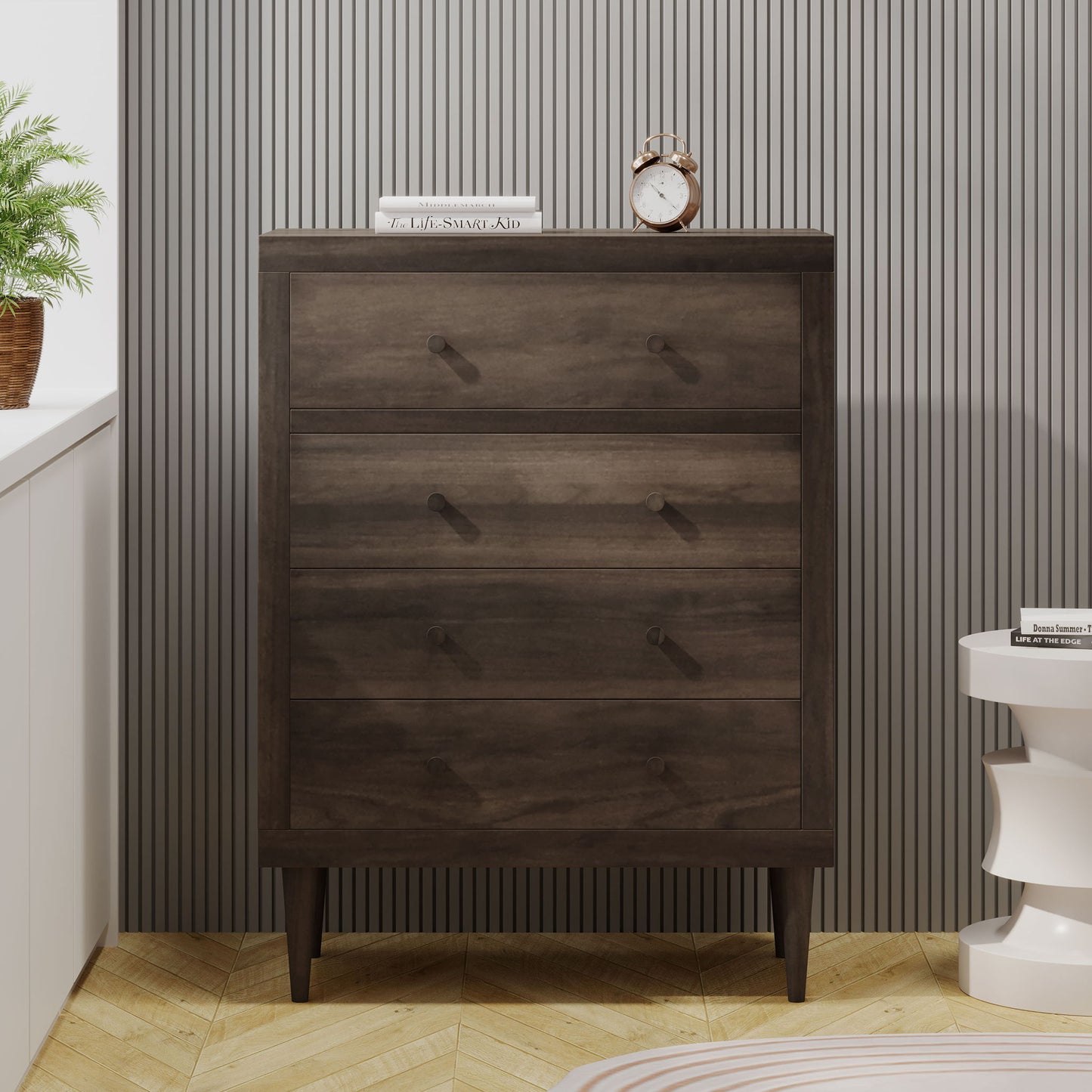 Farhart - Mid Century Modern 4 Drawer Dresser - Walnut