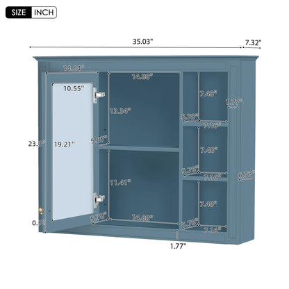 Wall Mounted Medicine Cabinet With Mirror, Storage Cabinet Featuring 6 Open Shelves And Adjustable Interior