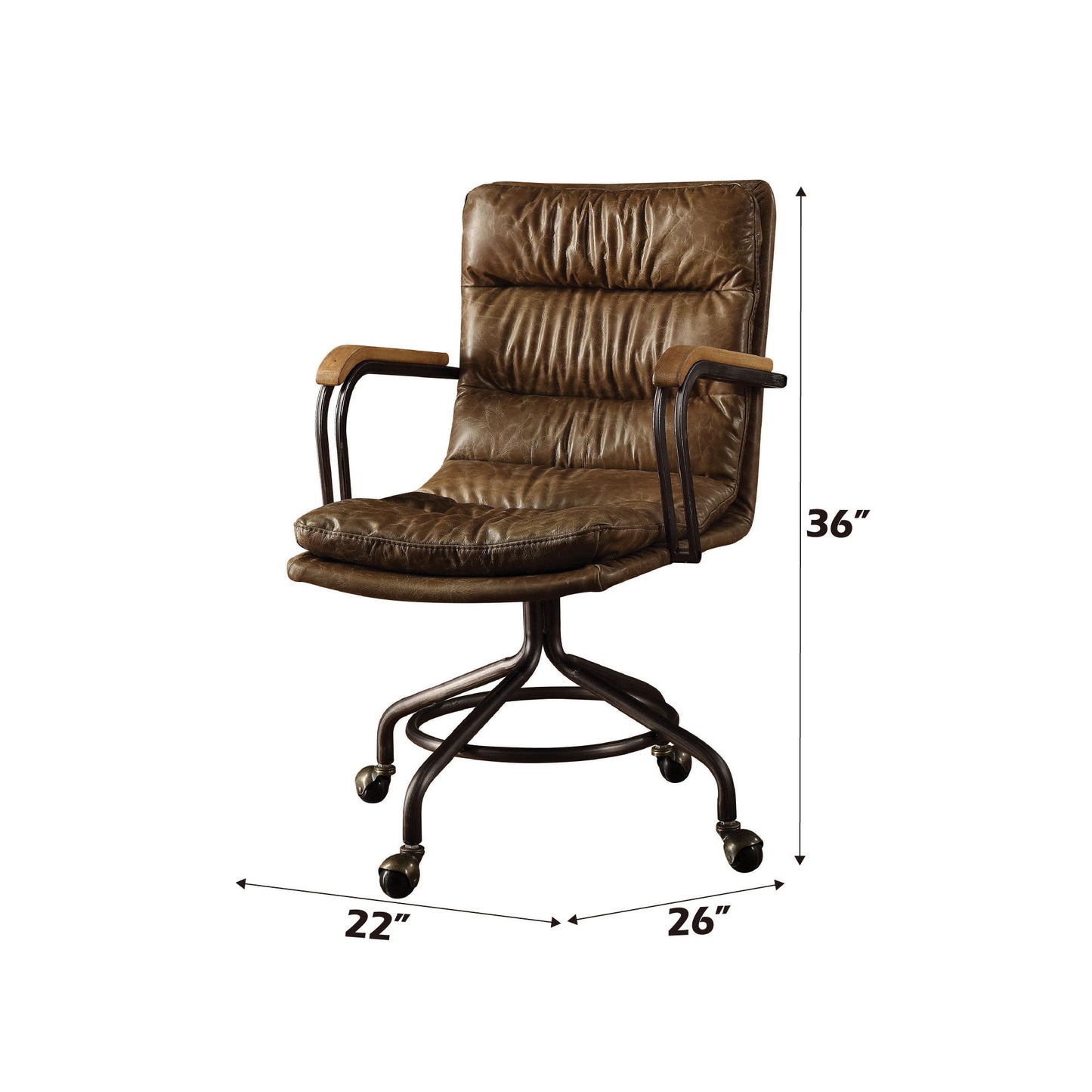 Harith - Silla de oficina vintage de cuero de grano superior - Marrón