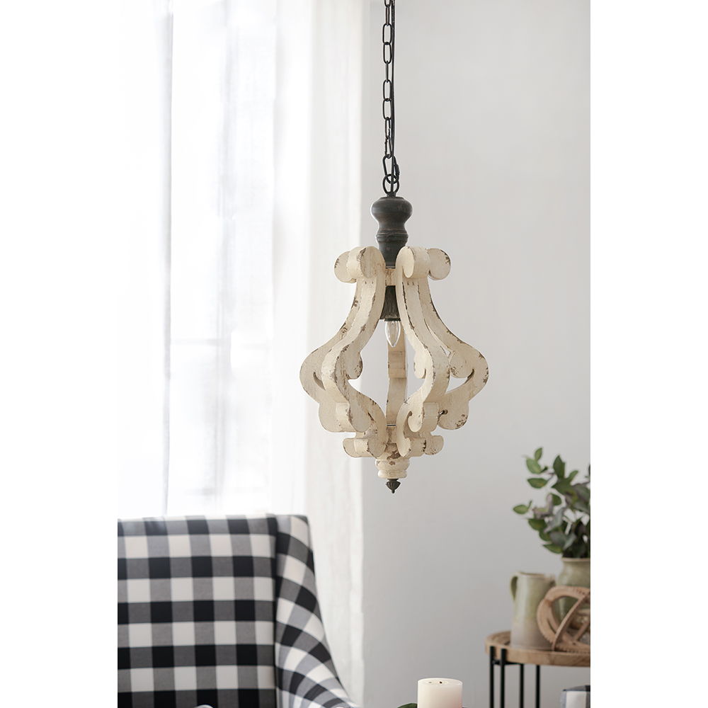 Lámpara colgante rústica de madera rústica con diseño desgastado para el vestíbulo de la sala de estar (bombilla no incluida), color crema antiguo.