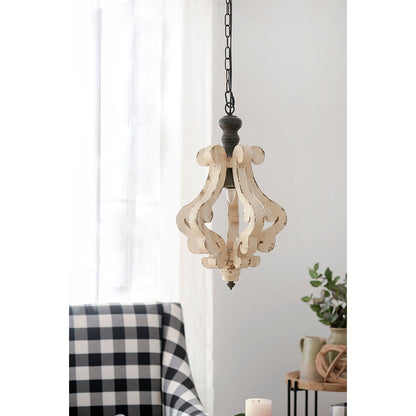 Lámpara colgante rústica de madera rústica con diseño desgastado para el vestíbulo de la sala de estar (bombilla no incluida), color crema antiguo.