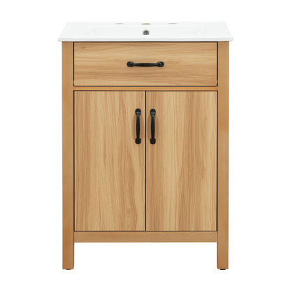 Bathroom Vanity With Flip Drawer, 2 Soft Close Doors, Adjustable Shelf And Ceramic Sink