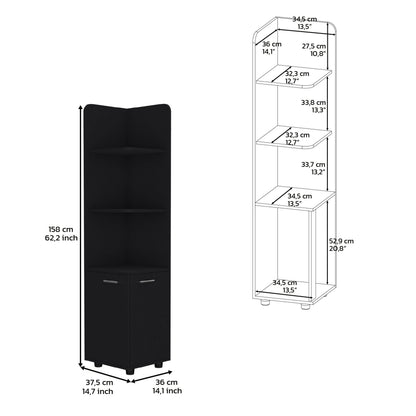 Armario esquinero alto con estante de 3 niveles y 2 puertas - Negro