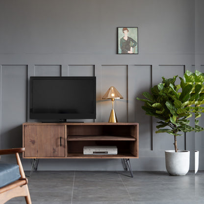 Mesa de TV sencilla, moderna y vintage de madera recuperada para sala de estar - Natural