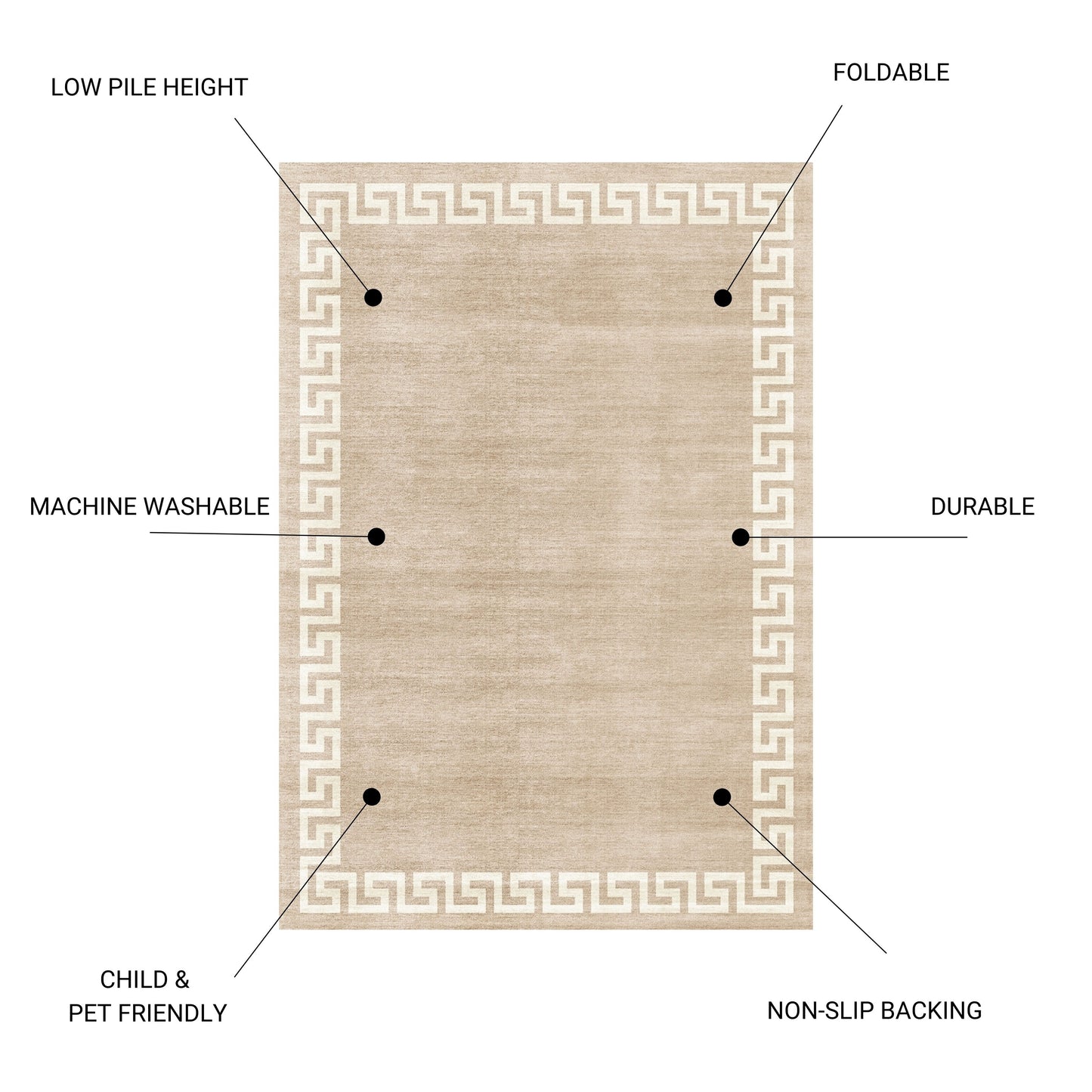 Toucan - 5' X 7' Washable Non - Slip Area Rug - Beige