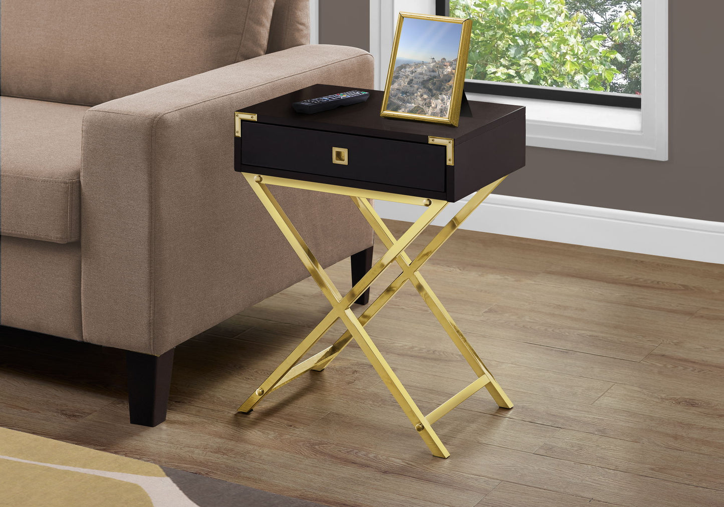 Mesa auxiliar con acento, cajón de almacenamiento, diseño elegante, contemporáneo y moderno.