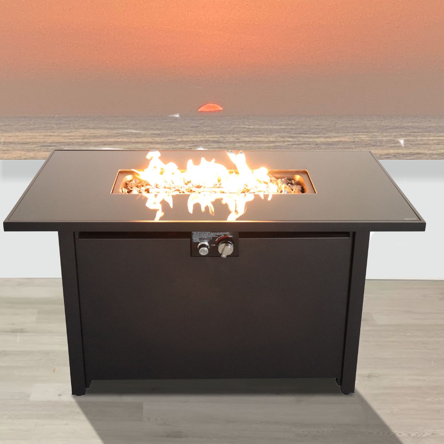 Mesa para fogata de exterior de construcción duradera con tapa - Negra