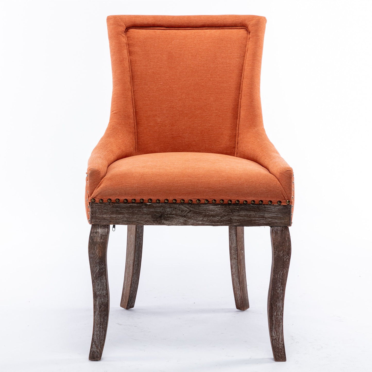 Silla de comedor Ultra Side, de tela gruesa, con patas de madera maciza en tonos neutros y tachuelas de bronce (juego de 2)