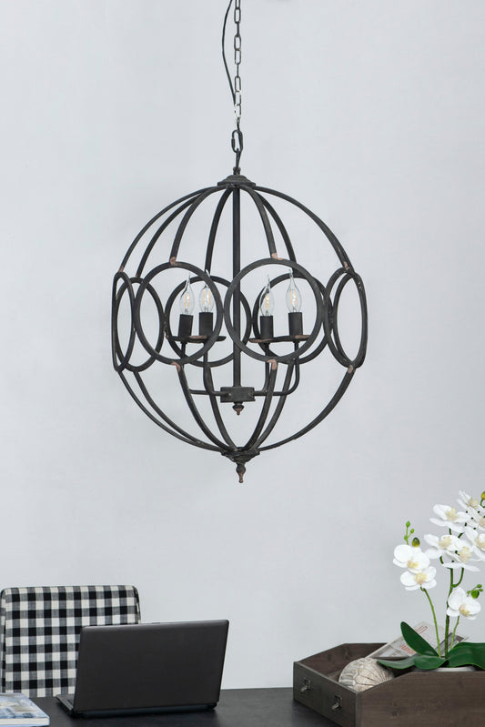 Lámpara de araña de metal de 4 luces, lámpara colgante con cadena ajustable para cocina, bombilla no incluida, color negro