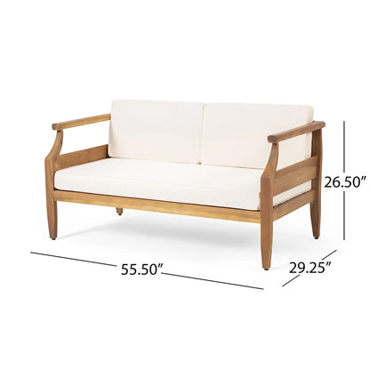 Alluvion - 4 Piece Wood Outdoor Patio Conversation Set With Cream Cushions - Teak / Beige