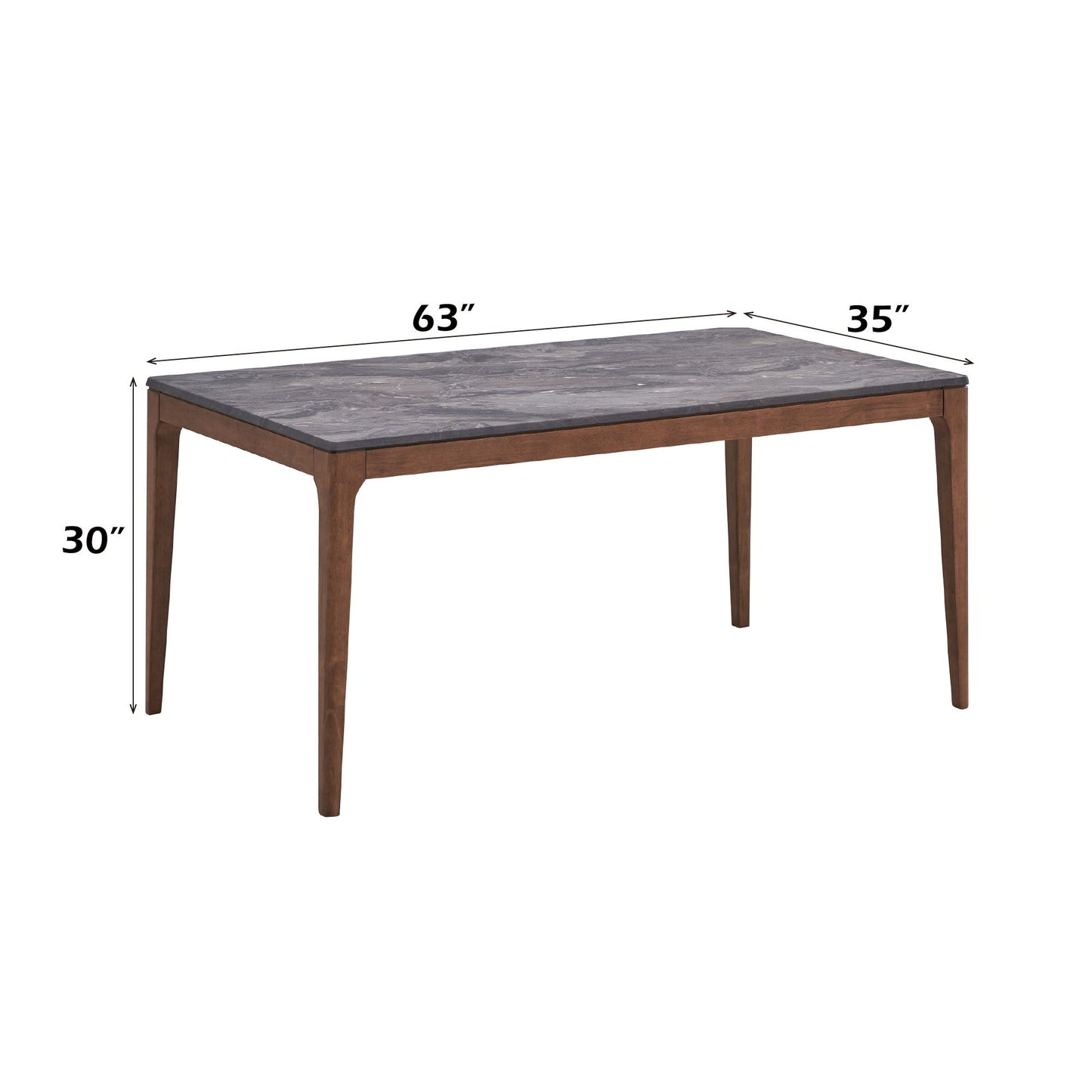 Bevis - Mesa de comedor con tablero de piedra artificial - Nogal