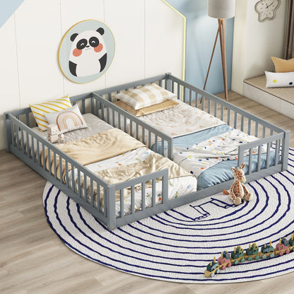 Cama doble de piso con valla, barandillas y sin puerta