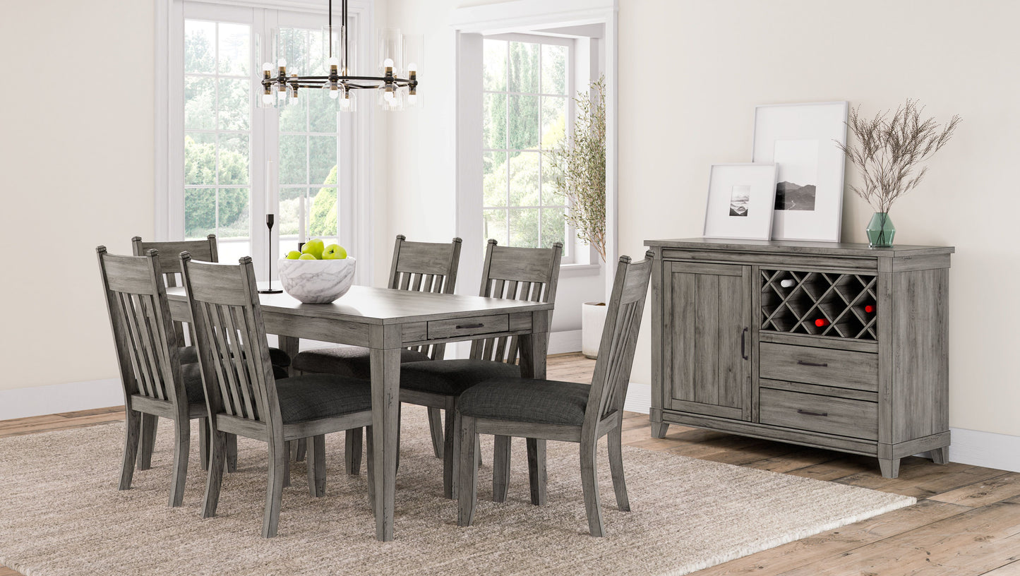 Mesa de comedor rústica con dos cajones y hojas - Gris