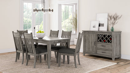 Mesa de comedor rústica con dos cajones y hojas - Gris