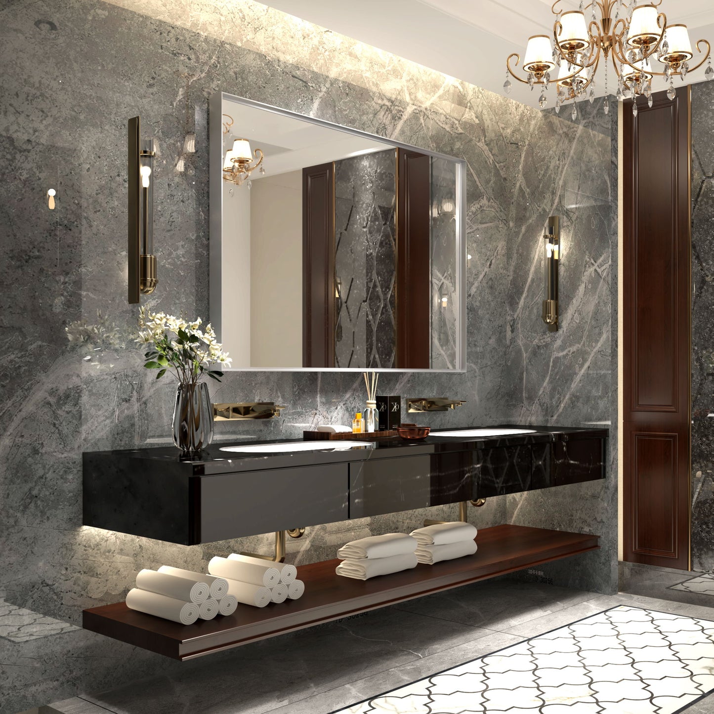 Espejo de baño rectangular plateado con bisel y marco de metal de ángulo cuadrado (101 x 76 cm) para pared (horizontal y vertical) - Plateado