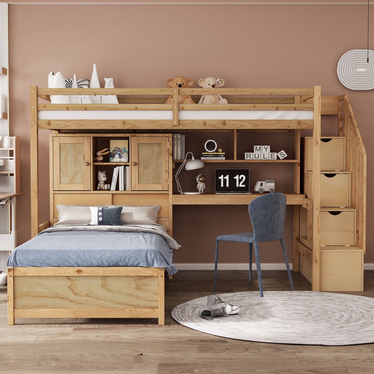 Loft Bed With Built In Desk And Staircase