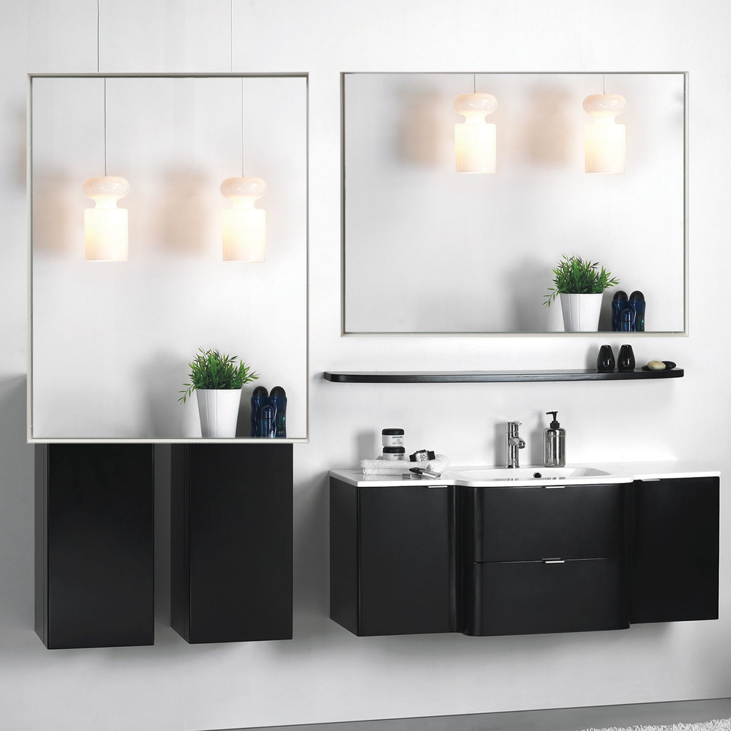 Espejo de baño rectangular biselado de pared, con marco de metal cuadrado y ángulo recto (horizontal y vertical), blanco brillante.