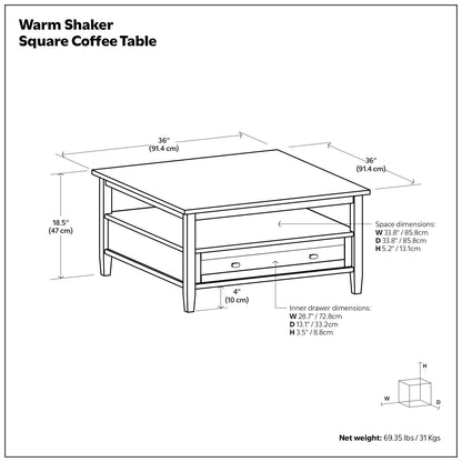 Warm Shaker - Mesa de centro cuadrada - Marrón tabaco