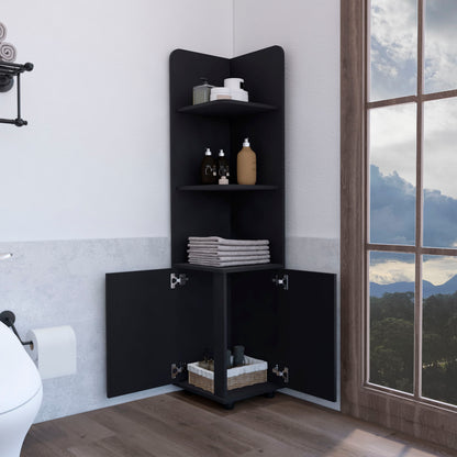 Armario esquinero alto con estante de 3 niveles y 2 puertas - Negro