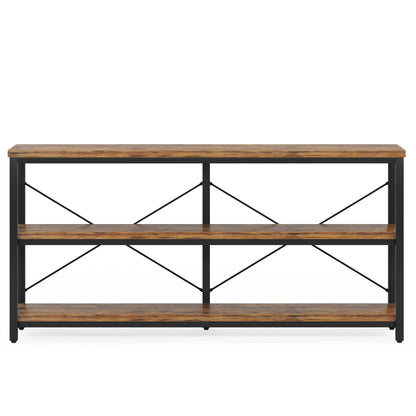 Console Table With 3 Tier Storage Shelves Finish, Slim Narrow Design For Living Entryway - Brown / Black