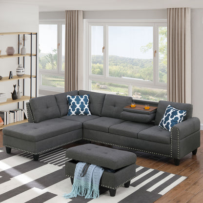 Alger - 98" Wide Left Hand Facing Sofa & Chaise With Ottoman