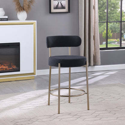 Taburetes altos de barra Sherpa modernos, con asiento tapizado y patas de latón cepillado, taburetes de cocina redondos de respaldo bajo con reposapiés para comedor (juego de 2)