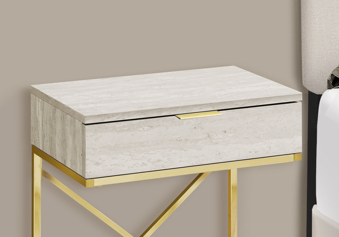 Mesa auxiliar con cajón, amplia superficie, contemporánea y moderna.