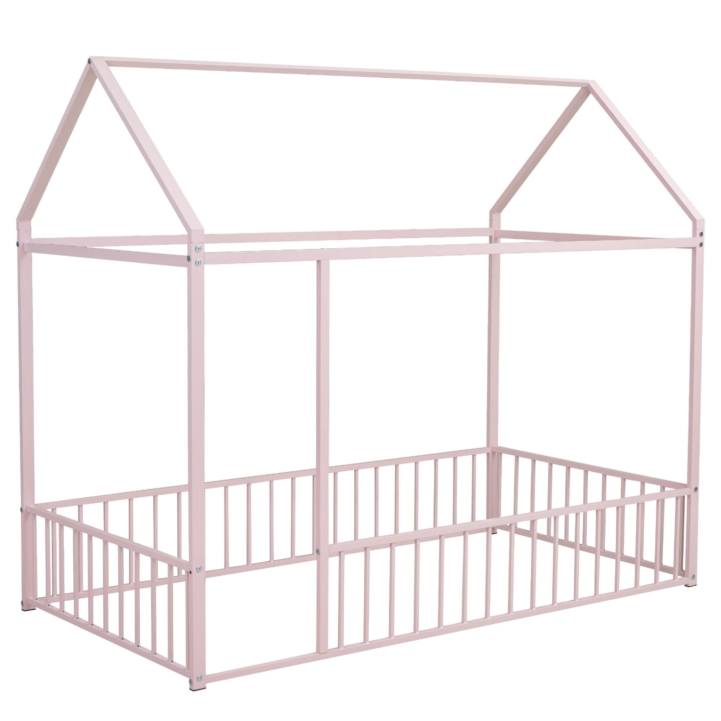 Cama de metal con estructura de cama y valla