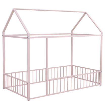 Cama de metal con estructura de cama y valla