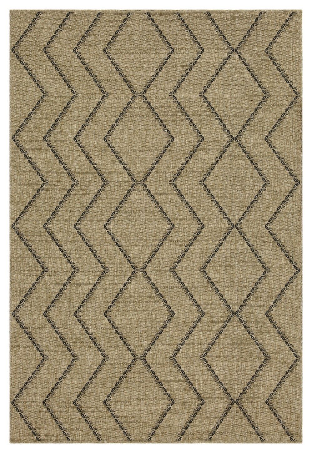 Alfombra de polipropileno para interior y exterior, color yute y negro.