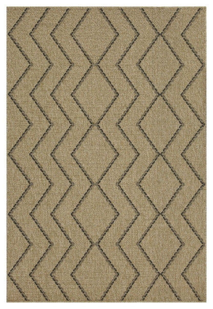 Alfombra de polipropileno para interior y exterior, color yute y negro.