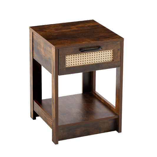 Mesa auxiliar de ratán de 40 cm con cajón, mesita de noche moderna, mesa auxiliar para sala de estar y dormitorio