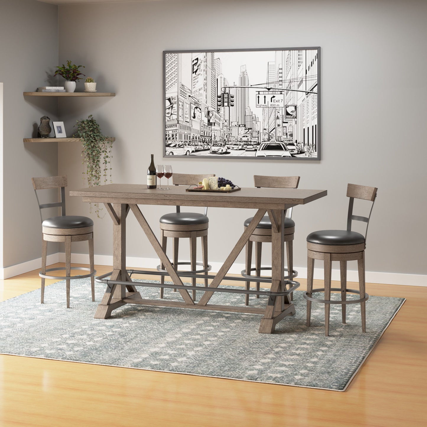 Bar Height Trestle Table - Brown - Solid Wood