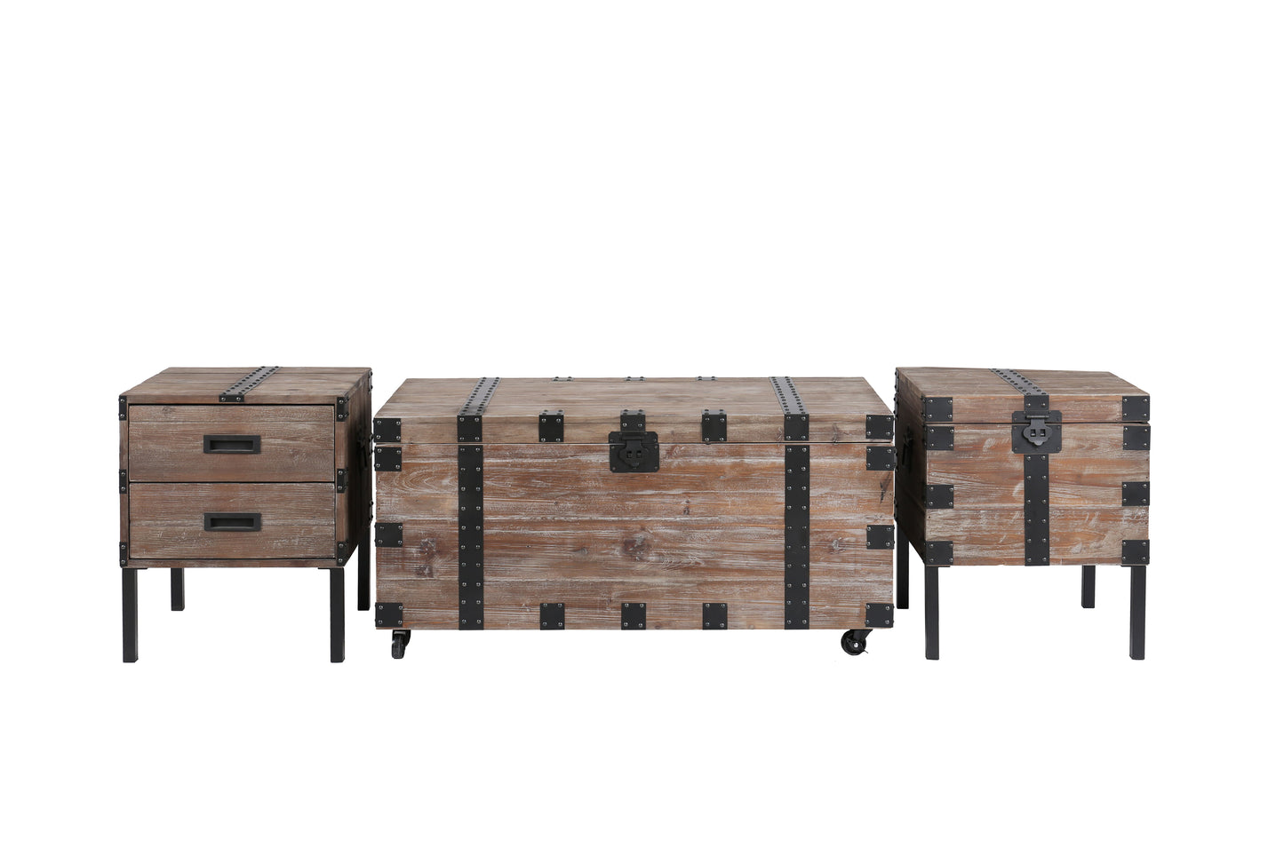 Mesa auxiliar y baúl con amplio espacio de almacenamiento. Decora tu sala de estar (juego de 3) - Gris antiguo
