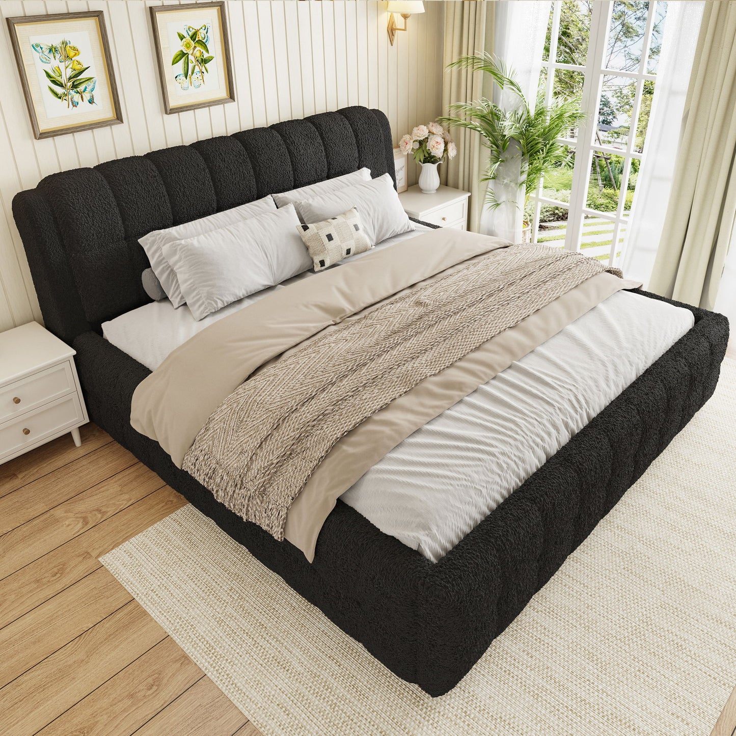 Upholstered Platform Bed With Stitching Details