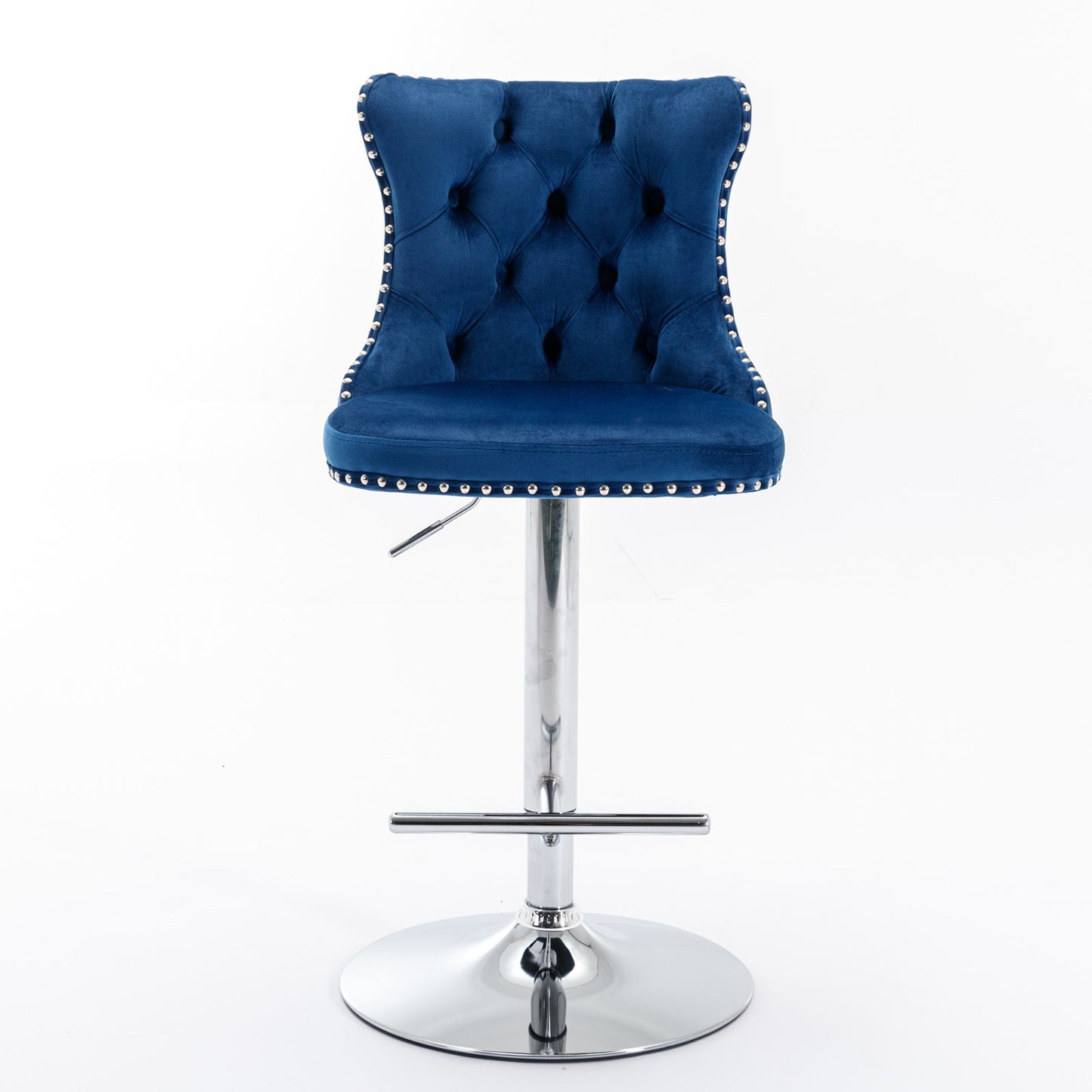 Taburetes giratorios de terciopelo con altura de asiento ajustable de 63 a 84 cm. Modernos taburetes de bar con base cromada y tapizados, cómodos y capitoné para el hogar, el pub y la isla de cocina (juego de 2).
