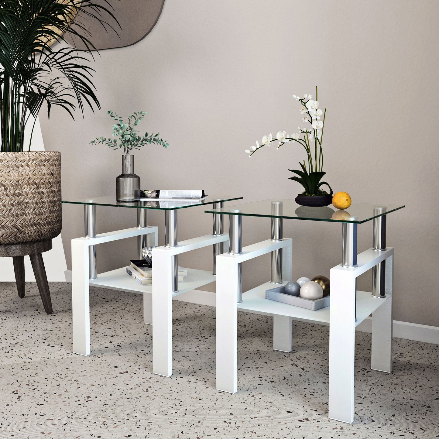 Mesa de centro moderna de vidrio templado, mesa auxiliar cuadrada para sala de estar