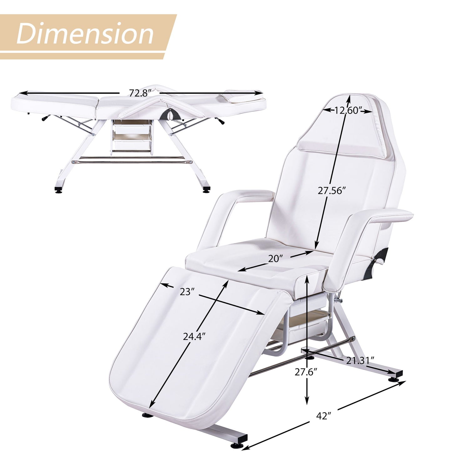 Sillón de masajes para tatuajes de 183 cm con dos bandejas, camilla de esteticista con taburete hidráulico, mesa facial multiusos de 3 secciones, equipo de belleza ajustable para barbería, spa y belleza.