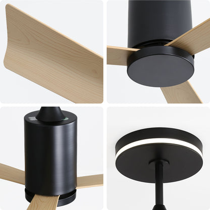 Ventilador de techo moderno empotrado con luz LED y control remoto, 3 aspas de ABS, motor de CC reversible y silencioso para patio y sala de estar, negro mate.
