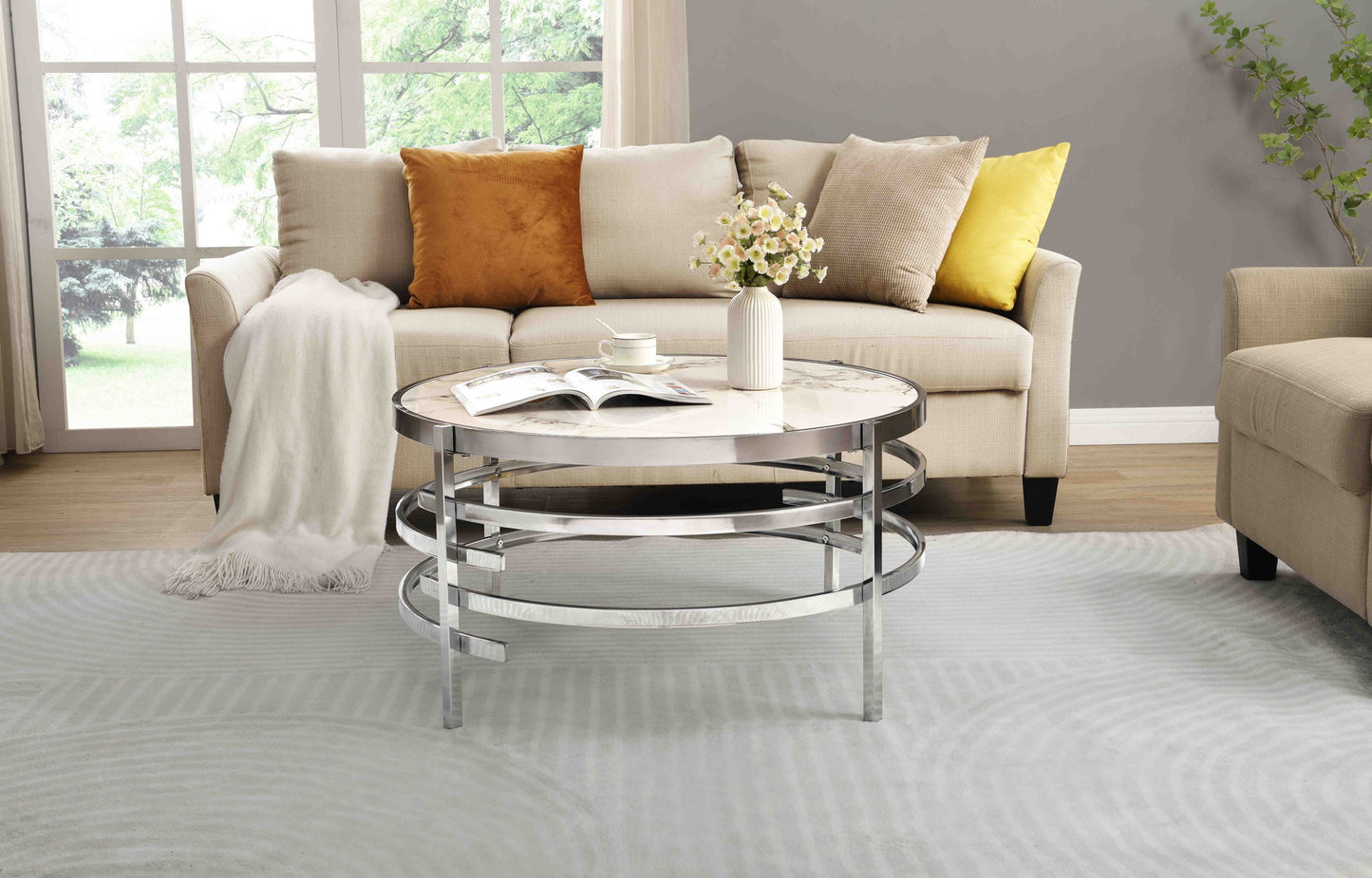 Elegante mesa auxiliar Pandora de piedra sinterizada, mesa de centro pequeña para sala de estar