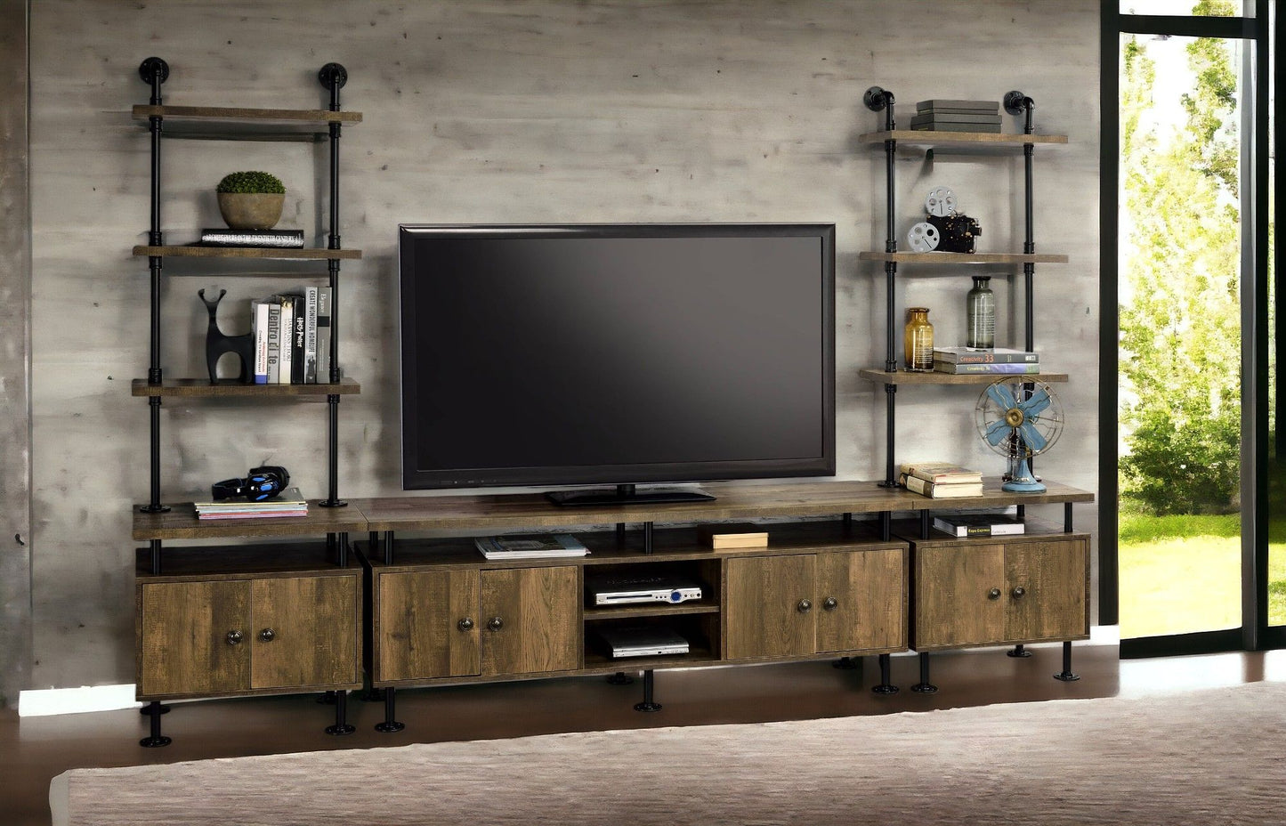 Ensata II - Soporte para TV - Roble rústico/Negro