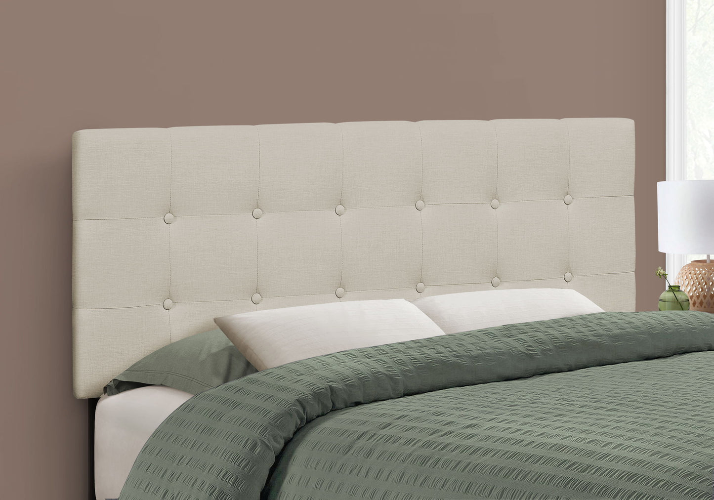 Cabecero de cama tapizado, tamaño completo, estilo transicional, beige