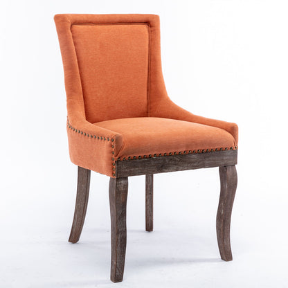Silla de comedor Ultra Side, de tela gruesa, con patas de madera maciza en tonos neutros y tachuelas de bronce (juego de 2)