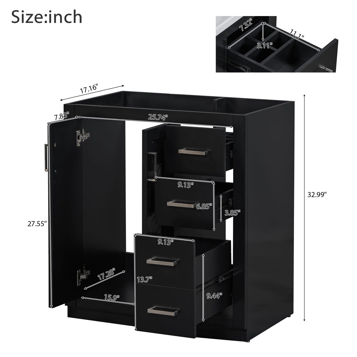 Bathroom Vanity With Sink, Storage Cabinet, Freestanding Set With 3 Drawers & Soft Closing Doors