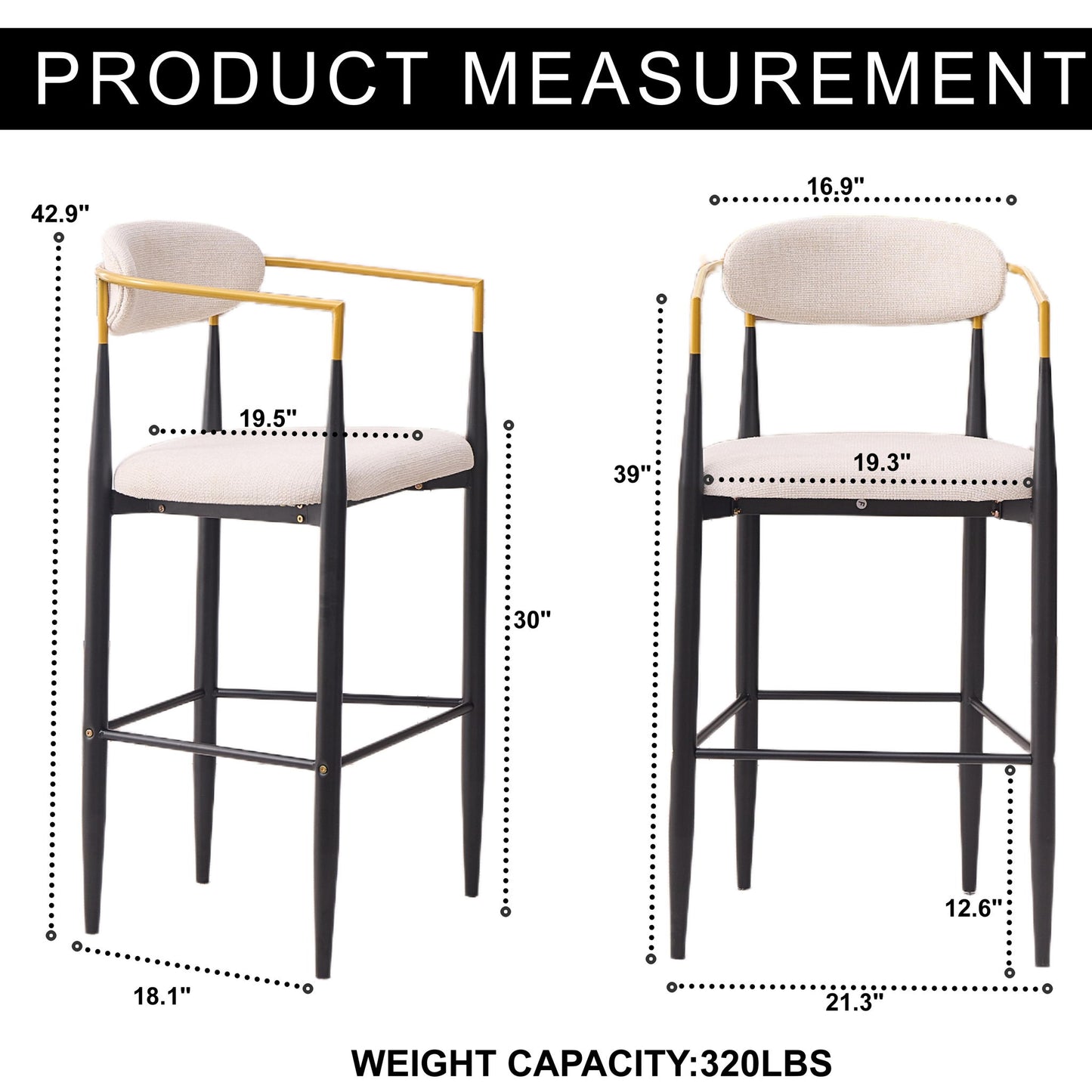 Upholstered Bar Stool With Accented Armrests For Kitchen Island (Set of 2) - Beige