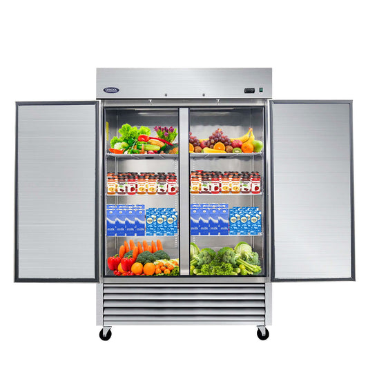 Refrigerador comercial de 54", 49 pies cúbicos, con dos puertas sólidas, refrigeradores verticales de acero inoxidable, aprobados por ETL, almacenamiento en refrigerador, color plateado